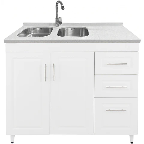 Mueble Lavaplatos Blanco Derecho con Cubierta de Cuarzo 120x51x90 cm (Incluye Armado)