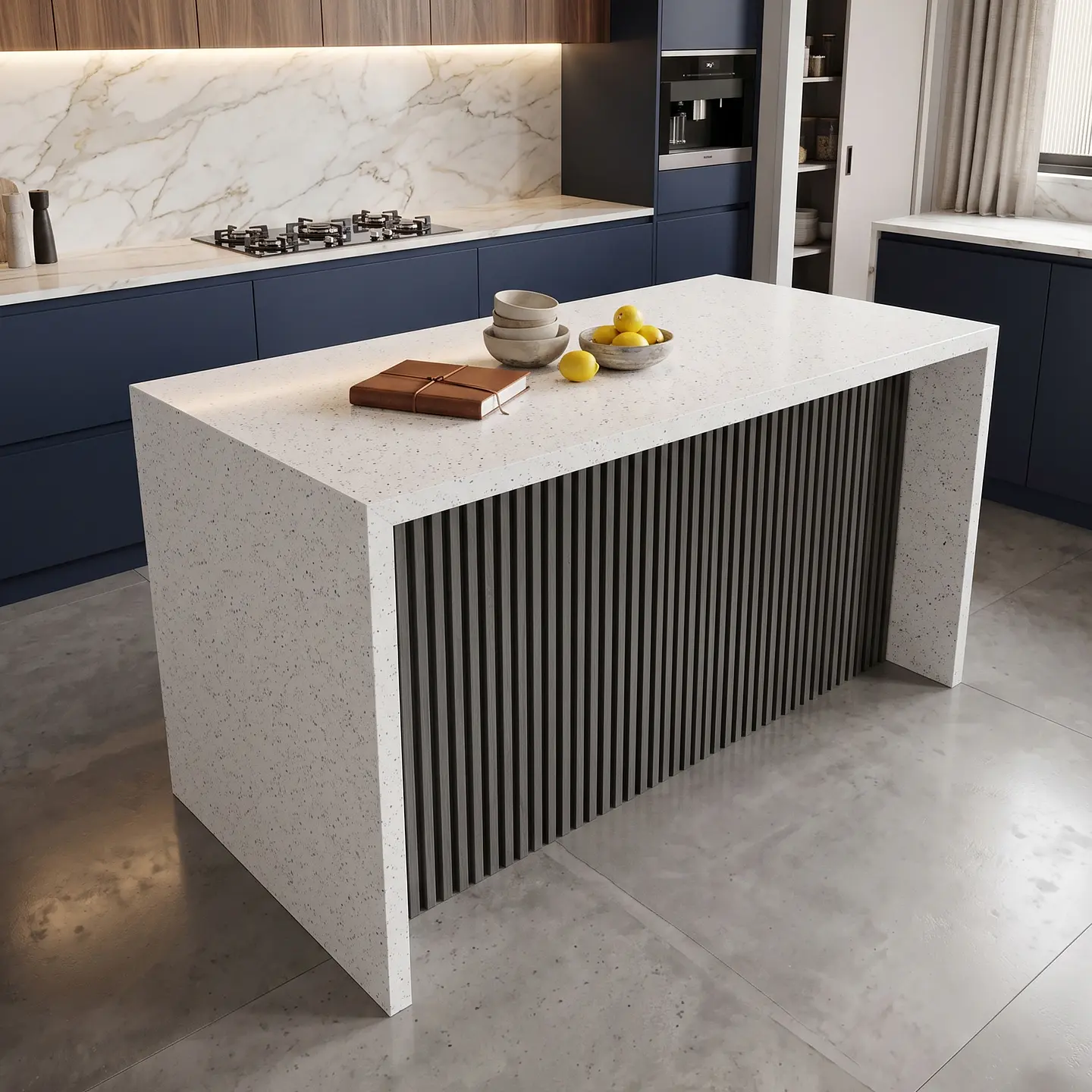 Mueble Isla de Cocina Cascada Cuarzo Blanco Galaxy 3