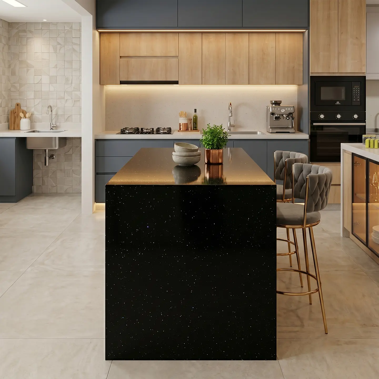 Mueble Isla de Cocina Cascada Cuarzo Negro Galaxy 4