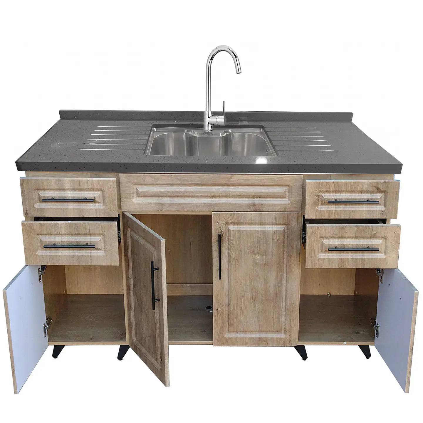 Mueble Lavaplatos Nogal con Cubierta de Cuarzo Lavaplatos Riñon 150x51x90 cm (Incluye Armado) 6