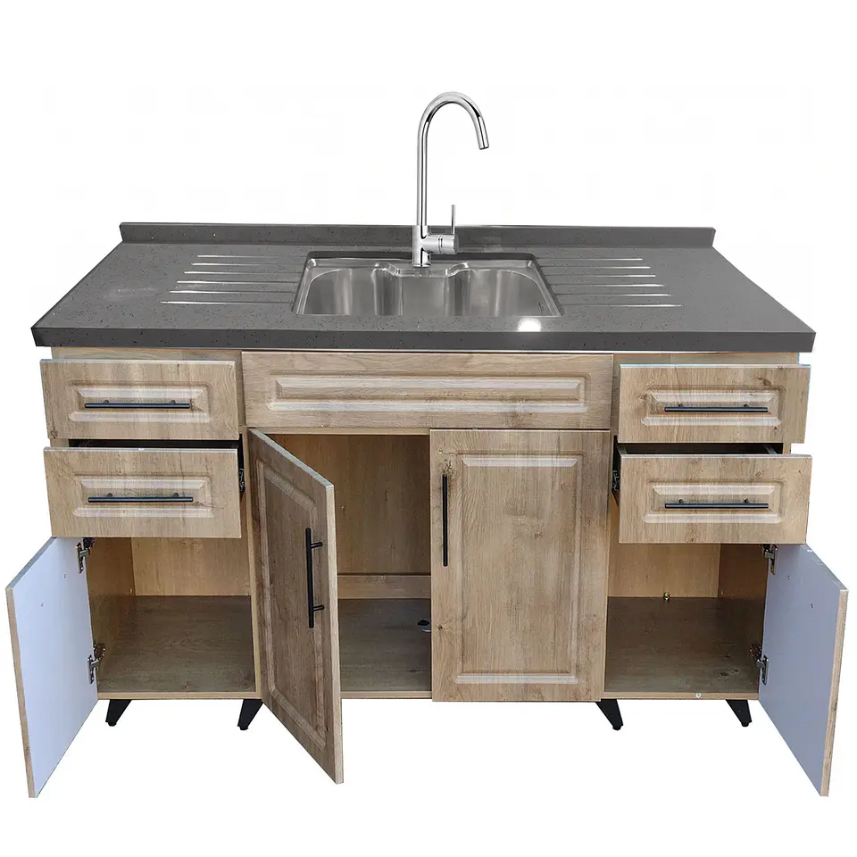 Mueble Lavaplatos Nogal con Cubierta de Cuarzo Lavaplatos Riñon 150x51x90 cm (Incluye Armado) 6