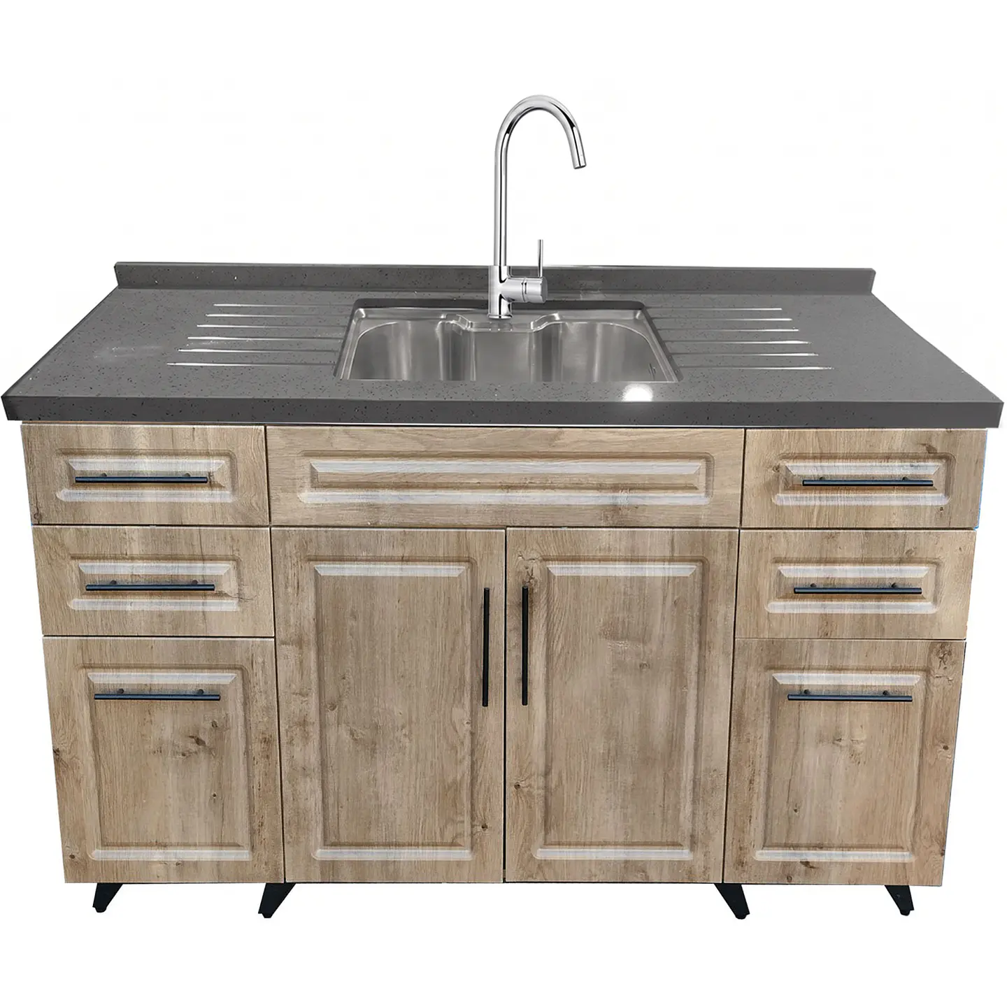 Mueble Lavaplatos Nogal con Cubierta de Cuarzo Lavaplatos Riñon 150x51x90 cm (Incluye Armado) 3