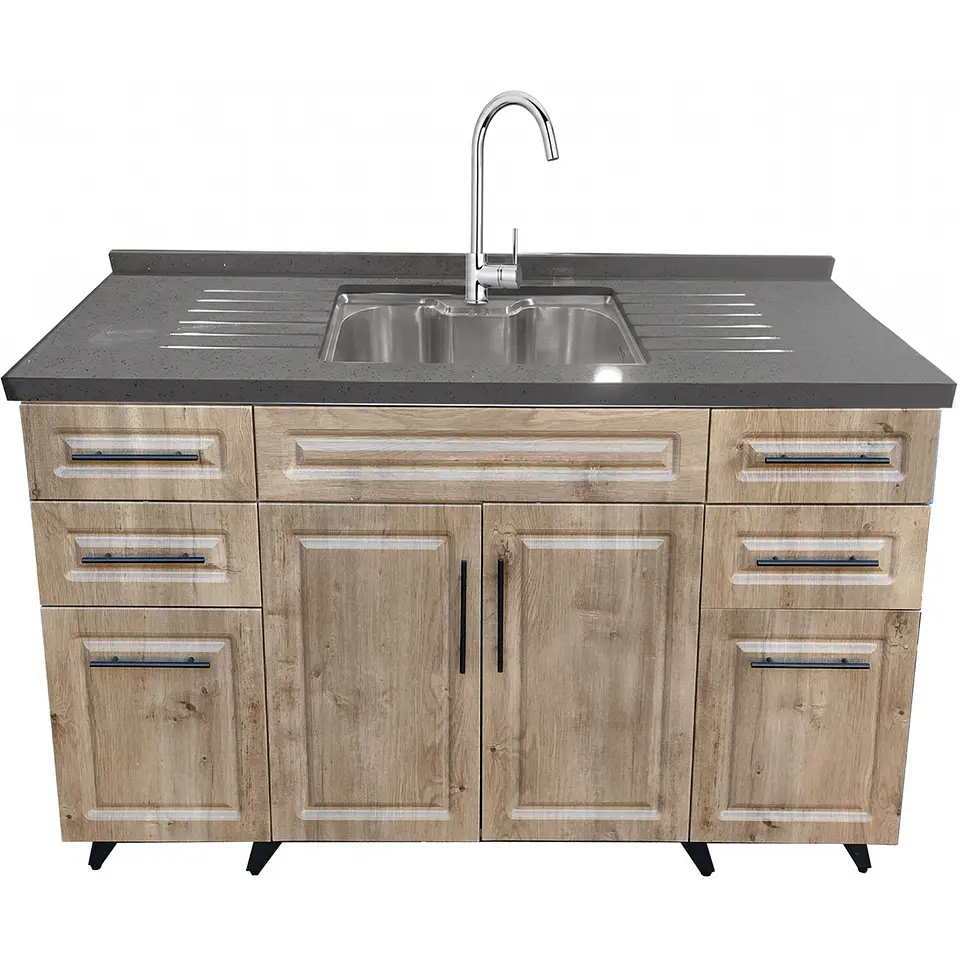 Mueble Lavaplatos Nogal con Cubierta de Cuarzo Lavaplatos Riñon 150x51x90 cm (Incluye Armado) 3