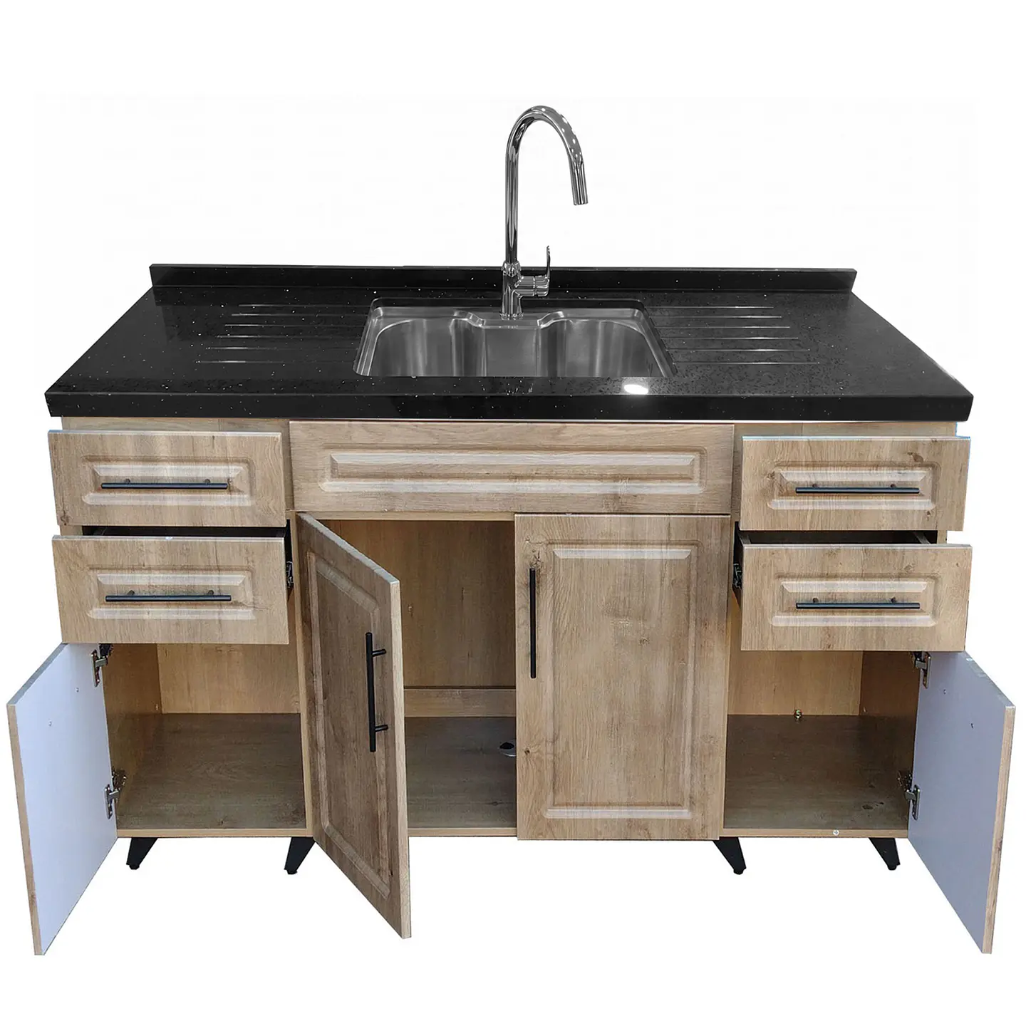 Mueble Lavaplatos Nogal con Cubierta de Cuarzo Lavaplatos Riñon 150x51x90 cm (Incluye Armado) 5