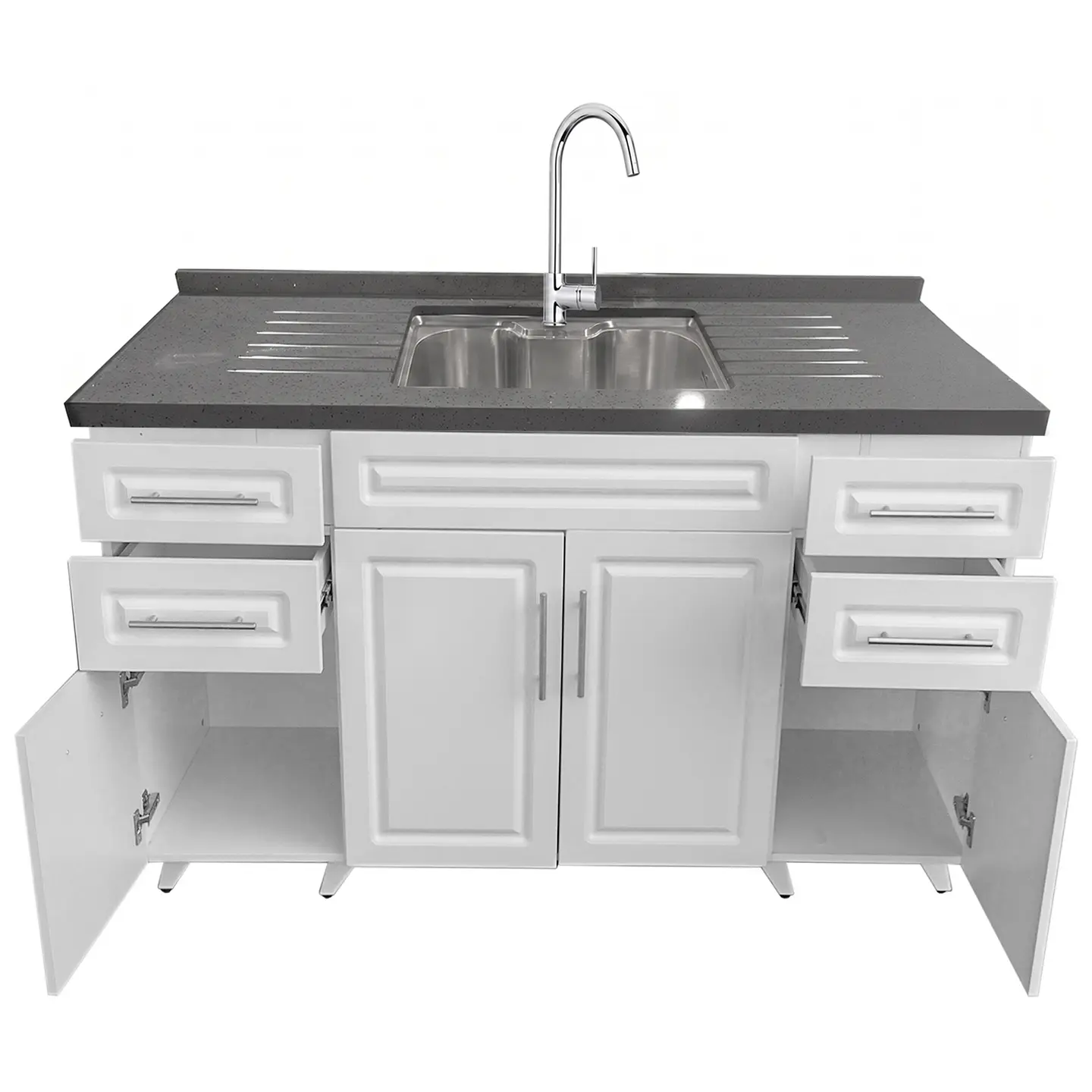 Mueble Lavaplatos Blanco con Cubierta de Cuarzo Lavaplatos Riñon 150x51x90 cm (Incluye Armado) 6