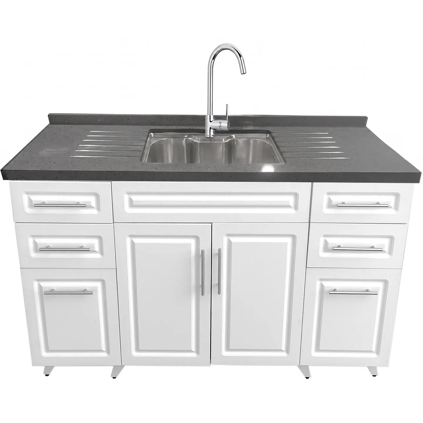 Mueble Lavaplatos Blanco con Cubierta de Cuarzo Lavaplatos Riñon 150x51x90 cm (Incluye Armado) 3