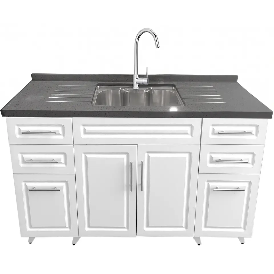 Mueble Lavaplatos Blanco con Cubierta de Cuarzo Lavaplatos Riñon 150x51x90 cm (Incluye Armado) 3