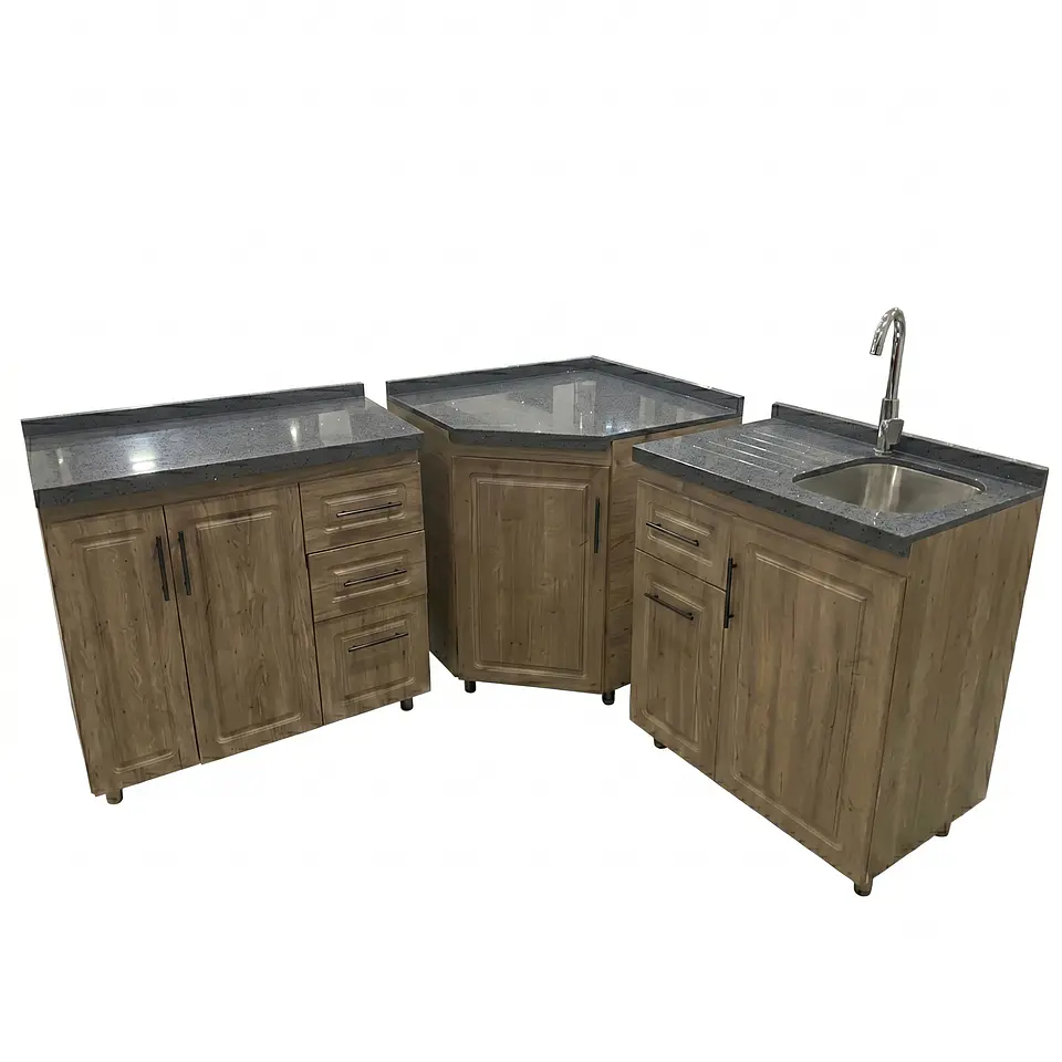 Mueble Modular Nogal para Cocina Diamantado con Cubierta de Cuarzo y Lavaplatos 3