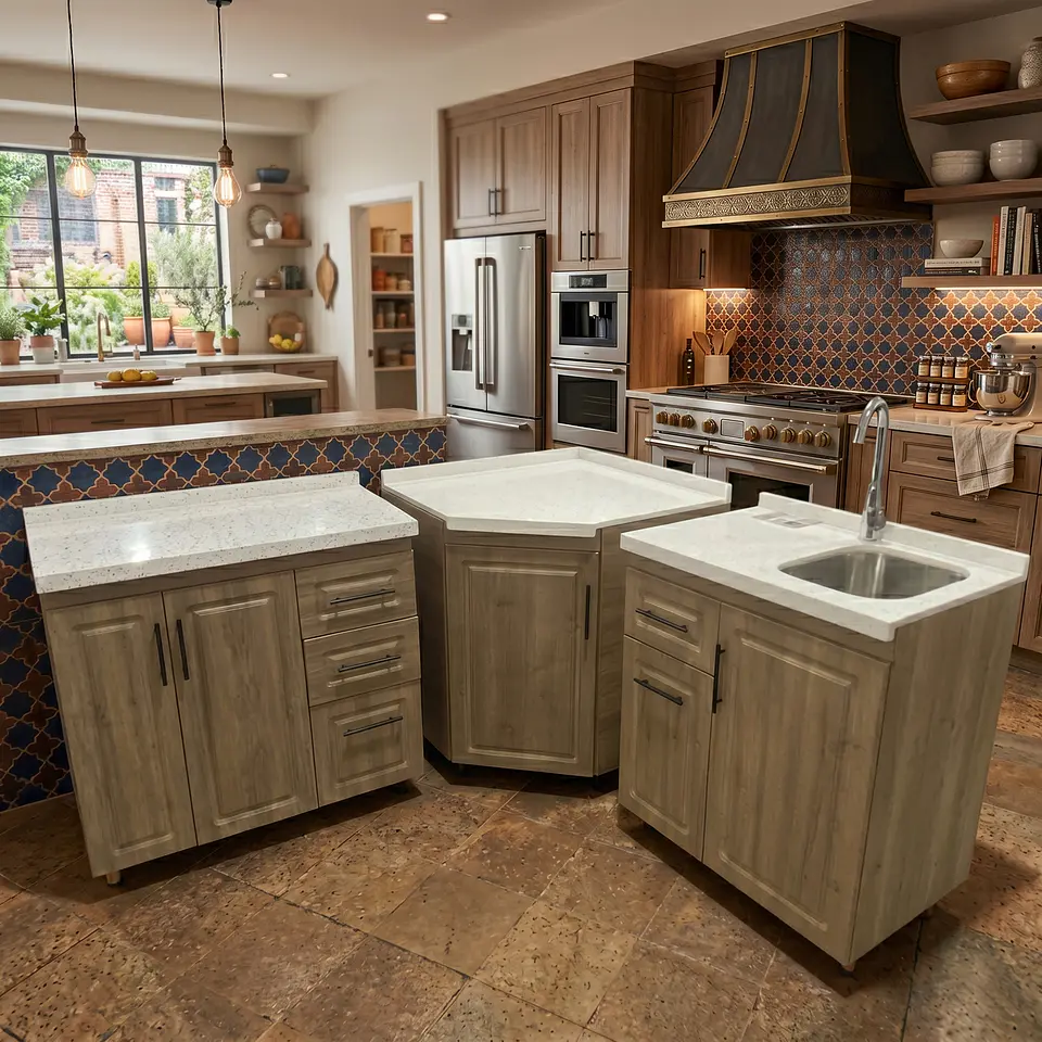 Mueble Modular Nogal para Cocina Diamantado con Cubierta de Cuarzo y Lavaplatos 4