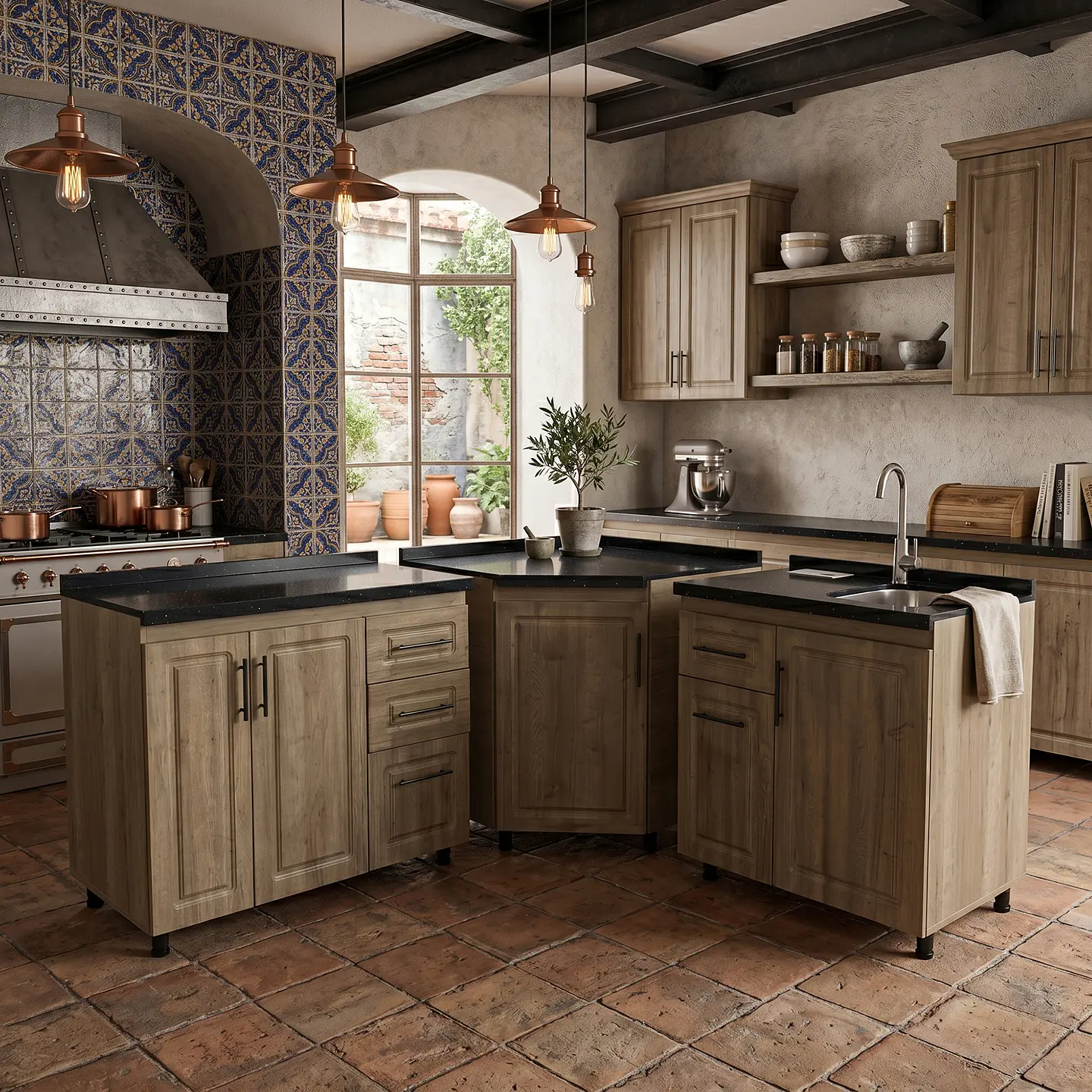 Mueble Modular Nogal para Cocina Diamantado con Cubierta de Cuarzo y Lavaplatos 5