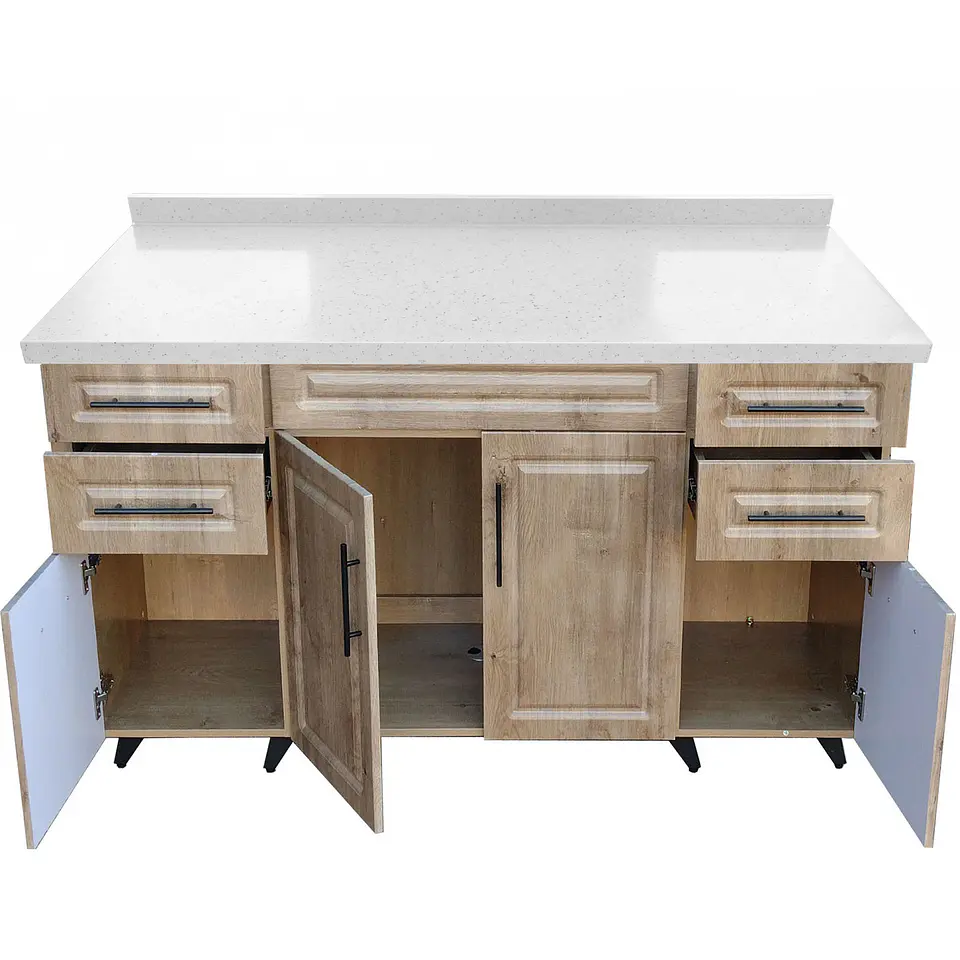 Mueble Mesón Nogal con Cubierta de Cuarzo 150x52x90 cm (Incluye Armado) 2