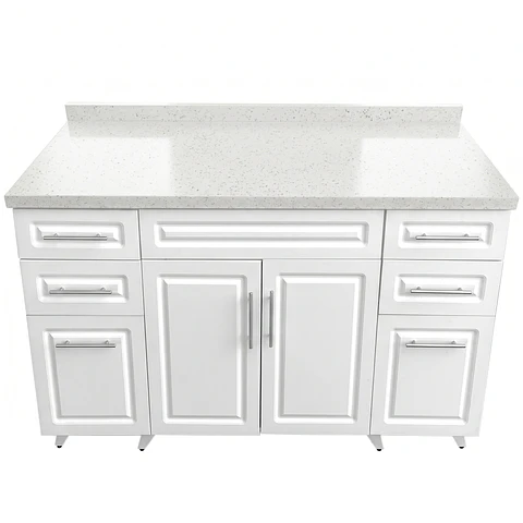 Mueble Mesón Blanco con Cubierta de Cuarzo 150x52x90 cm (Incluye Armado)