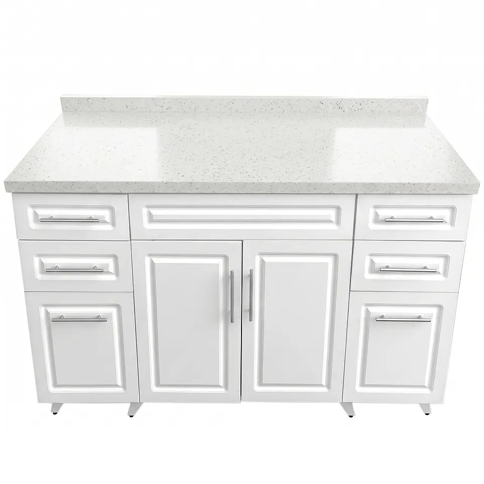 Mueble Mesón Blanco con Cubierta de Cuarzo 150x52x90 cm (Incluye Armado) 1