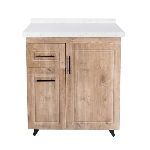 Mueble Mesón Nogal Izquierdo con Cubierta de Cuarzo 80x52x90 cm (Incluye Armado)