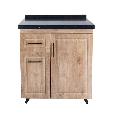 Mueble Mesón Nogal Izquierdo con Cubierta de Cuarzo 80x52x90 cm (Incluye Armado)