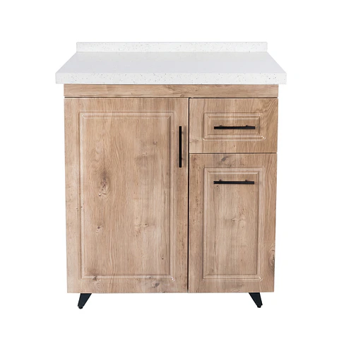 Mueble Mesón Nogal Derecho con Cubierta de Cuarzo 80x52x90 cm (Incluye Armado)