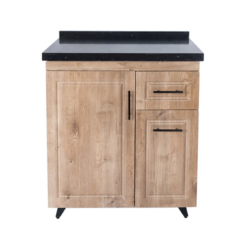 Mueble Mesón Nogal Derecho con Cubierta de Cuarzo 80x52x90 cm (Incluye Armado)