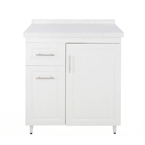 Mueble Mesón Blanco Izquierdo con Cubierta de Cuarzo 80x52x90 cm (Incluye Armado)
