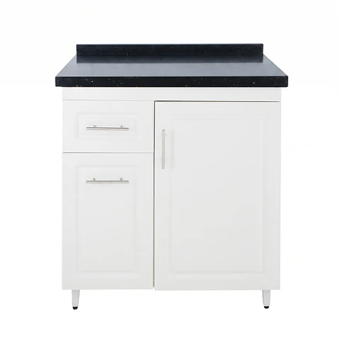 Mueble Mesón Blanco Izquierdo con Cubierta de Cuarzo 80x52x90 cm (Incluye Armado)