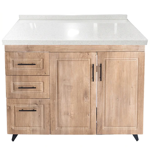Mueble Mesón Nogal Izquierdo con Cubierta de Cuarzo 100x52x90 cm (Incluye Armado)
