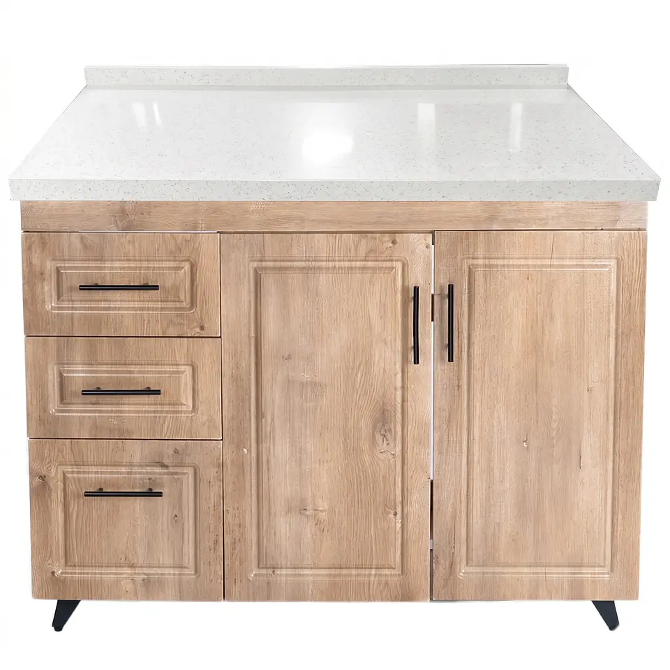 Mueble Mesón Nogal Izquierdo con Cubierta de Cuarzo 100x52x90 cm (Incluye Armado) 1