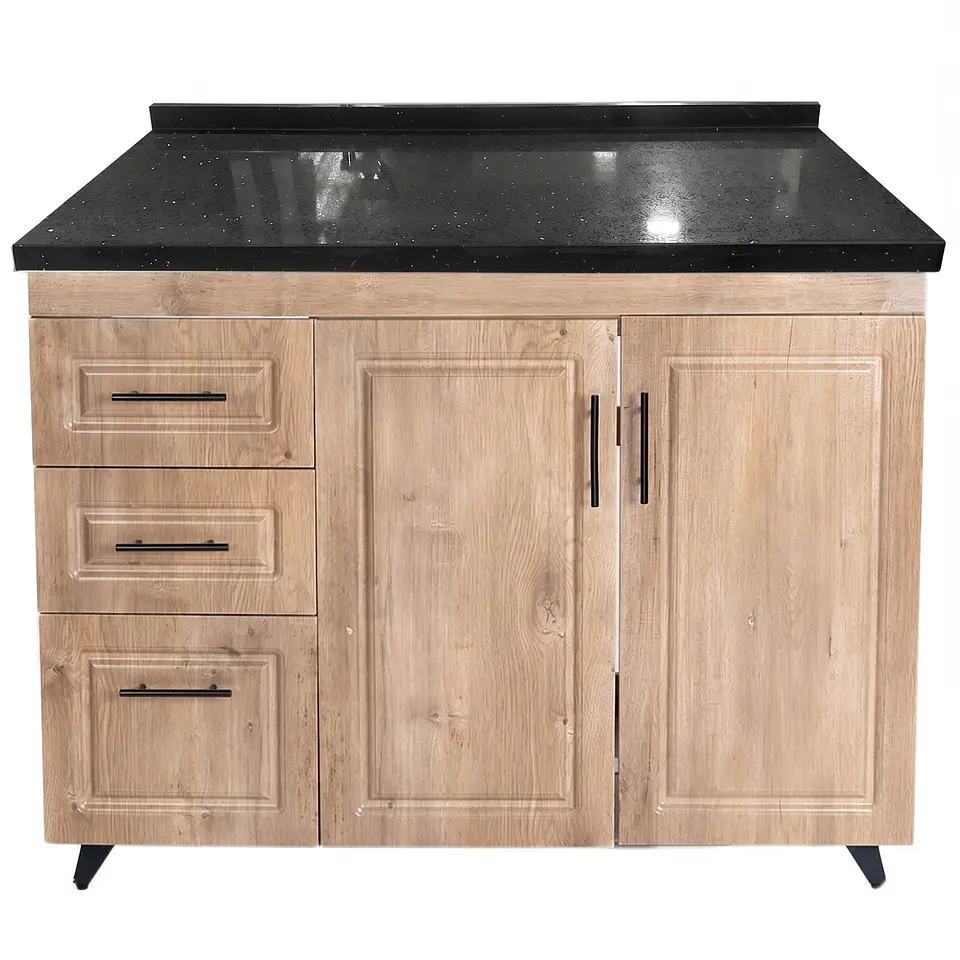 Mueble Mesón Nogal Izquierdo con Cubierta de Cuarzo 100x52x90 cm (Incluye Armado) 2