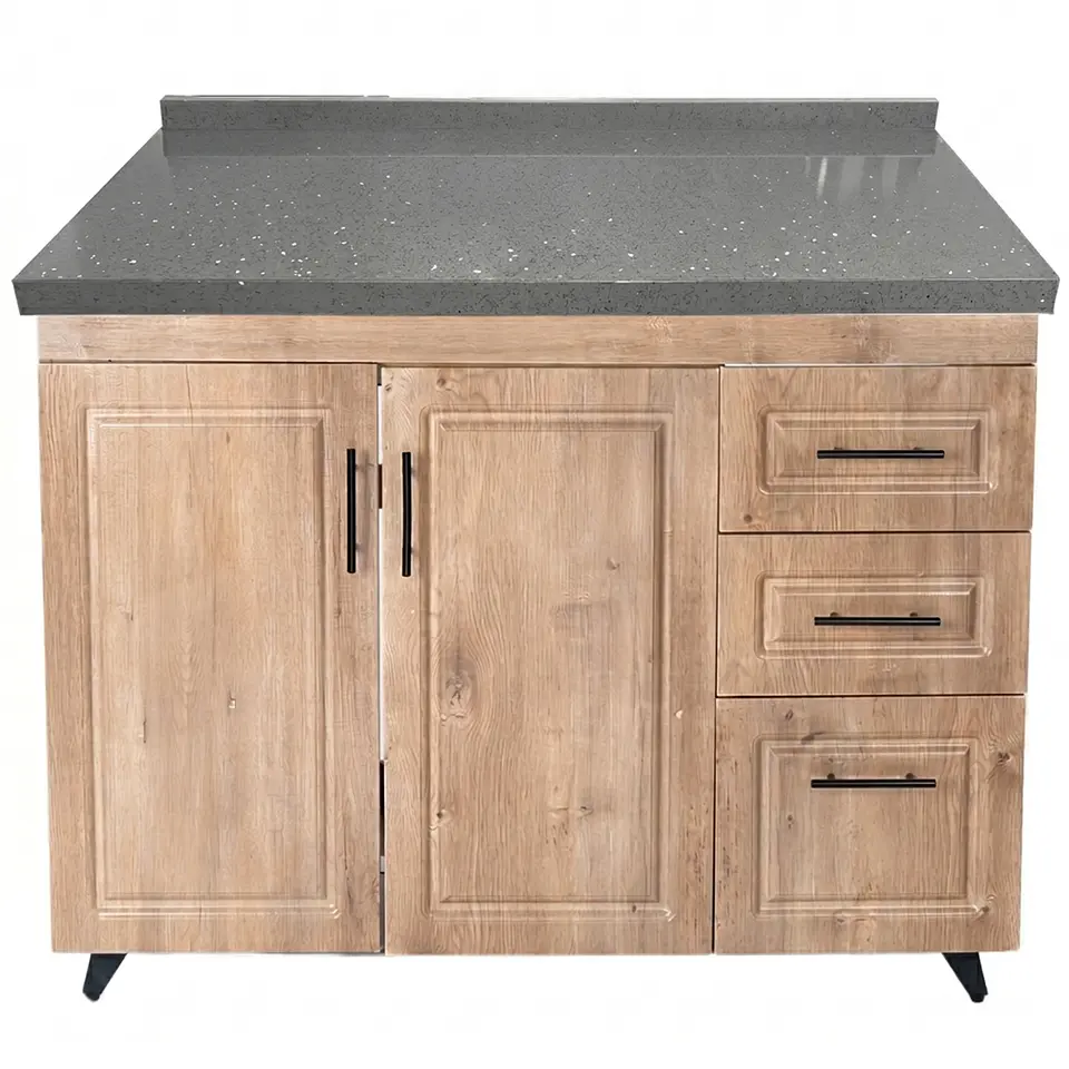 Mueble Mesón Nogal Derecho con Cubierta de Cuarzo 100x52x90 cm (Incluye Armado) 3