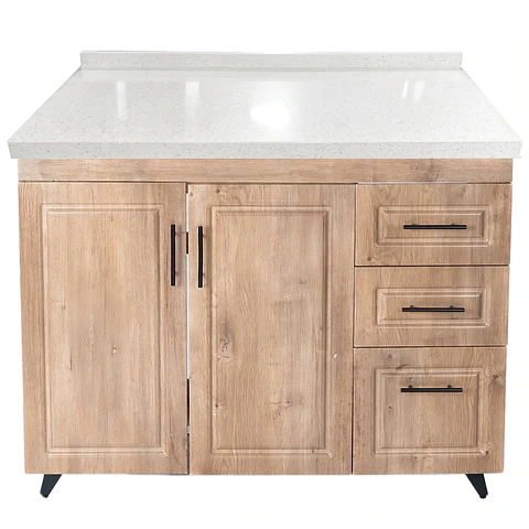 Mueble Mesón Nogal Derecho con Cubierta de Cuarzo 100x52x90 cm (Incluye Armado)