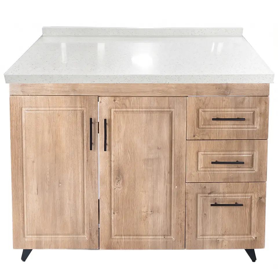 Mueble Mesón Nogal Derecho con Cubierta de Cuarzo 100x52x90 cm (Incluye Armado) 1