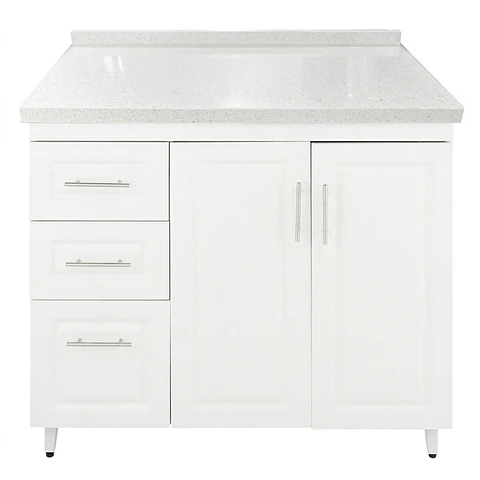 Mueble Mesón Blanco Izquierdo con Cubierta de Cuarzo 100x52x90 cm (Incluye Armado)