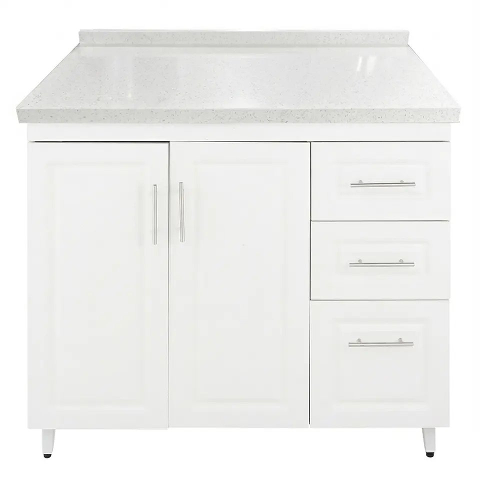 Mueble Mesón Blanco Derecho con Cubierta de Cuarzo 100x52x90 cm (Incluye Armado) 1