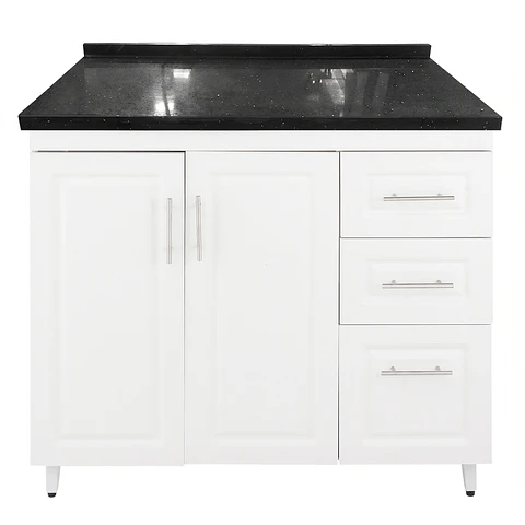 Mueble Mesón Blanco Derecho con Cubierta de Cuarzo 100x52x90 cm (Incluye Armado)