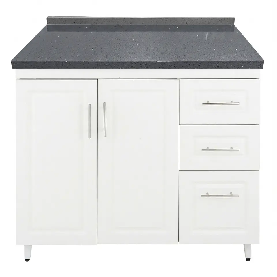 Mueble Mesón Blanco Derecho con Cubierta de Cuarzo 100x52x90 cm (Incluye Armado) 3