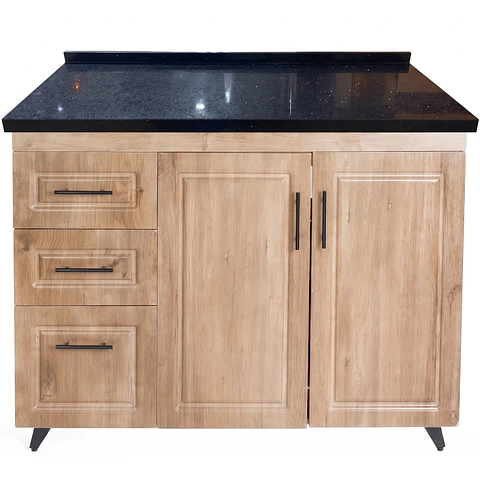Mueble Mesón Nogal Izquierdo con Cubierta de Cuarzo 120x52x90 cm (Incluye Armado)