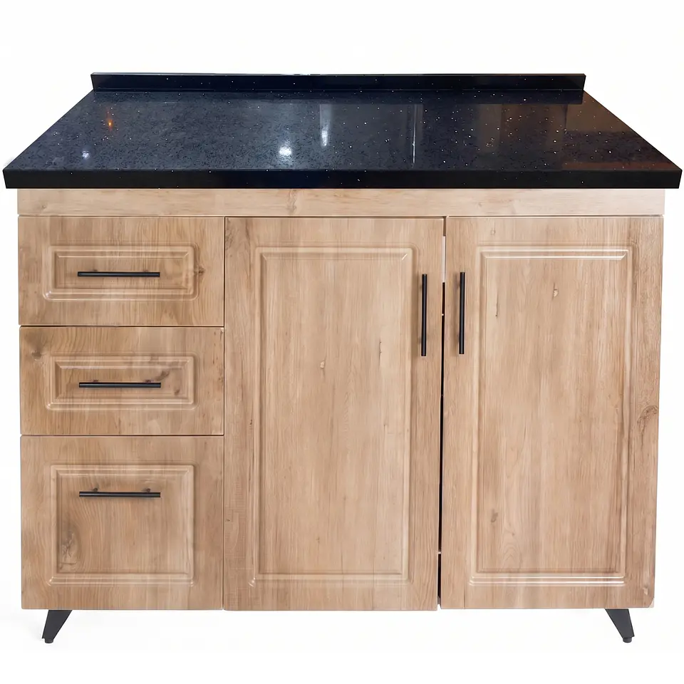 Mueble Mesón Nogal Izquierdo con Cubierta de Cuarzo 120x52x90 cm (Incluye Armado) 2