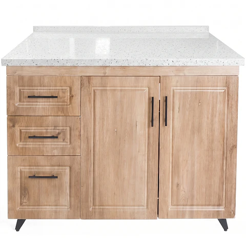 Mueble Mesón Nogal Izquierdo con Cubierta de Cuarzo 120x52x90 cm (Incluye Armado)