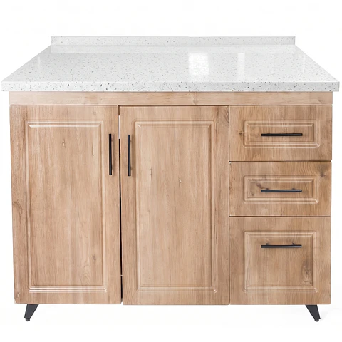 Mueble Mesón Nogal Derecho con Cubierta de Cuarzo 120x52x90 cm (Incluye Armado)