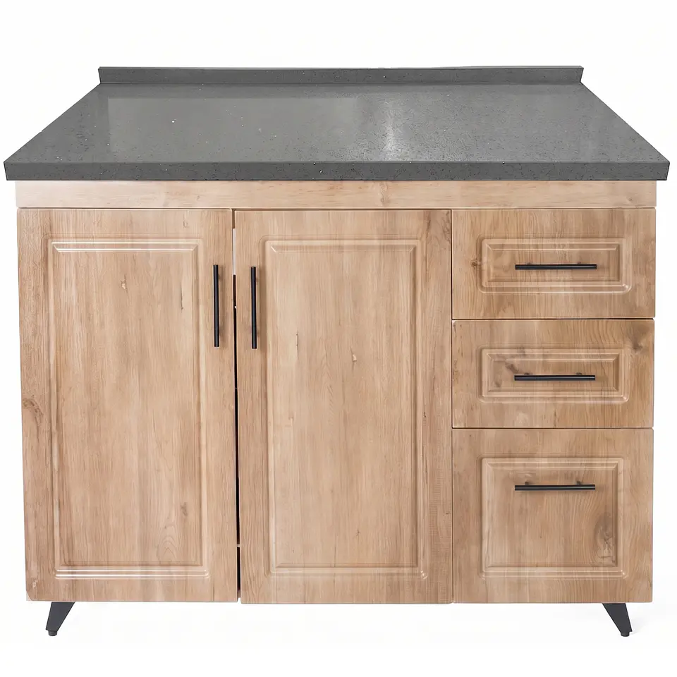Mueble Mesón Nogal Derecho con Cubierta de Cuarzo 120x52x90 cm (Incluye Armado) 3