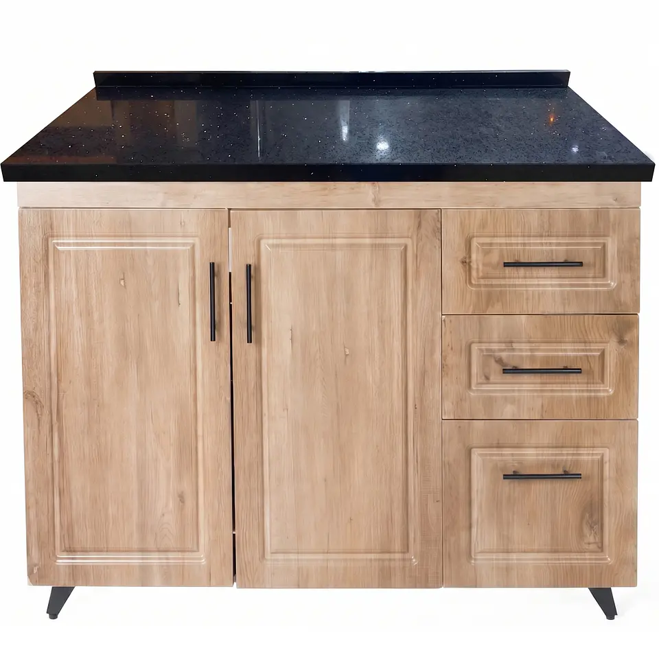 Mueble Mesón Nogal Derecho con Cubierta de Cuarzo 120x52x90 cm (Incluye Armado) 2