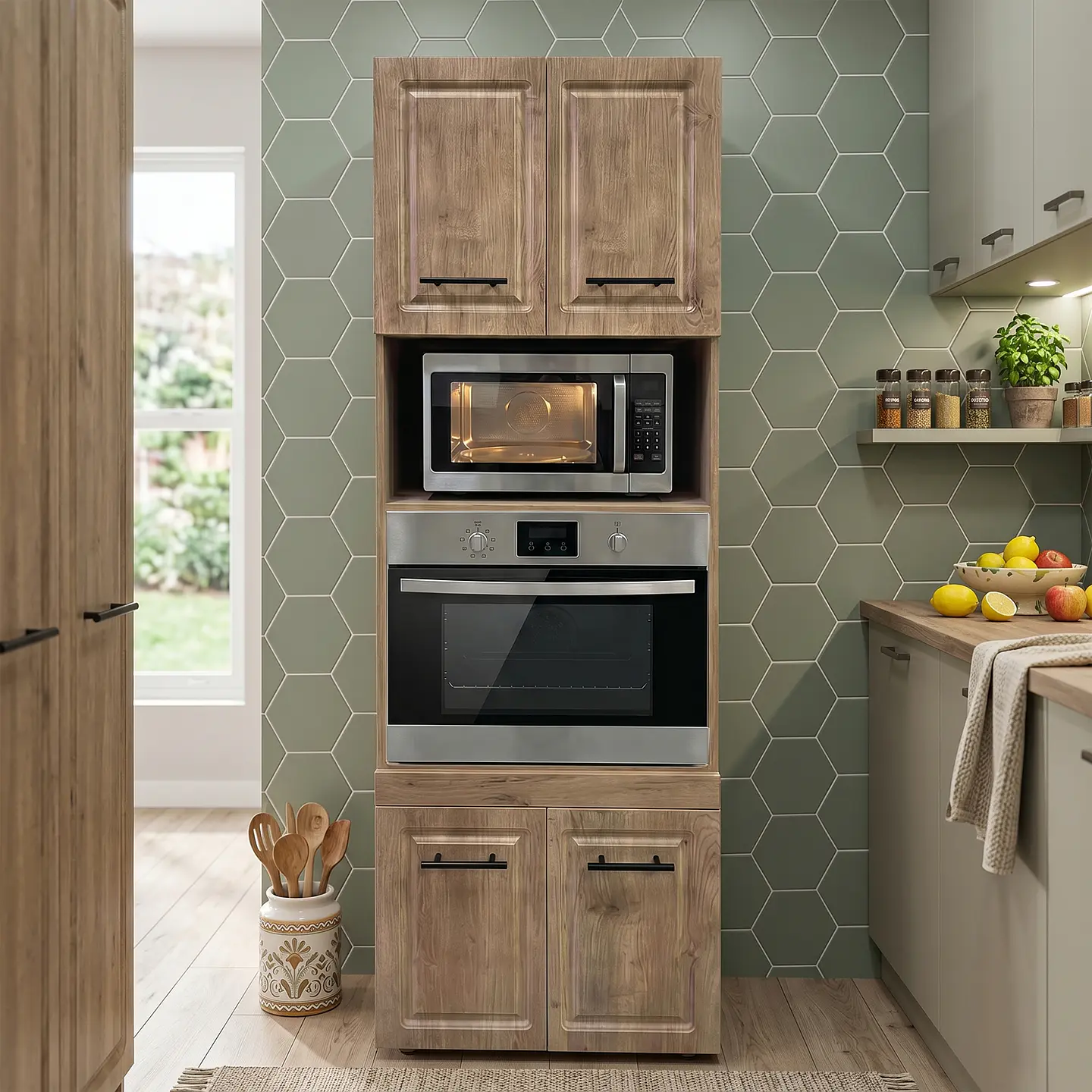 Mueble Integral para Microondas y Horno Nogal 60x60x210 cm (Incluye Armado) 4