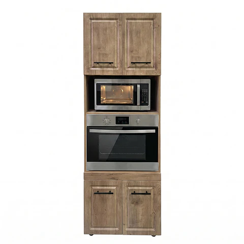 Mueble Integral para Microondas y Horno Nogal 60x60x210 cm (Incluye Armado)
