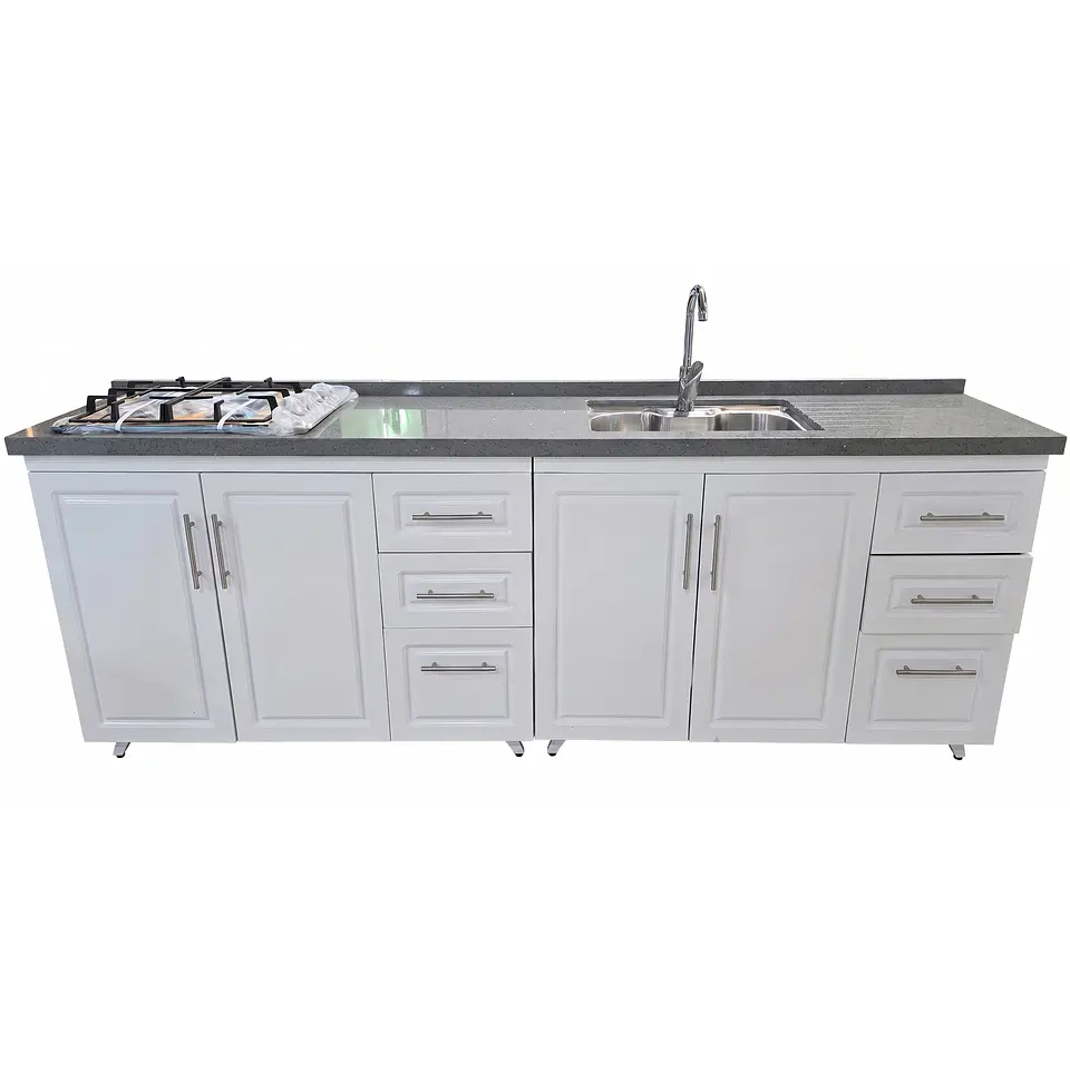 Mueble Modular Nogal para Cocina Lineal con Cubierta de Cuarzo, Lavaplatos y Encimera- COPIA 7