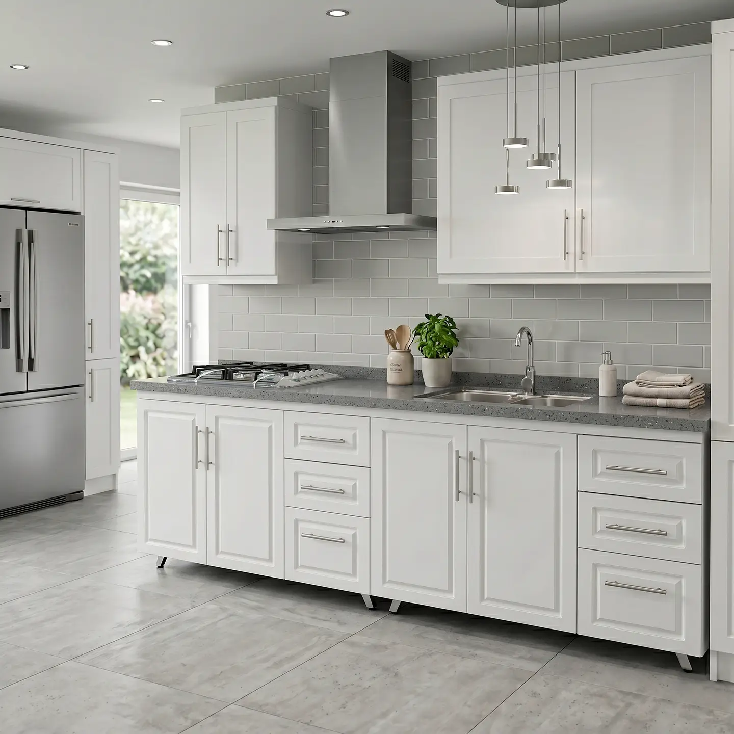 Mueble Modular Nogal para Cocina Lineal con Cubierta de Cuarzo, Lavaplatos y Encimera- COPIA 9