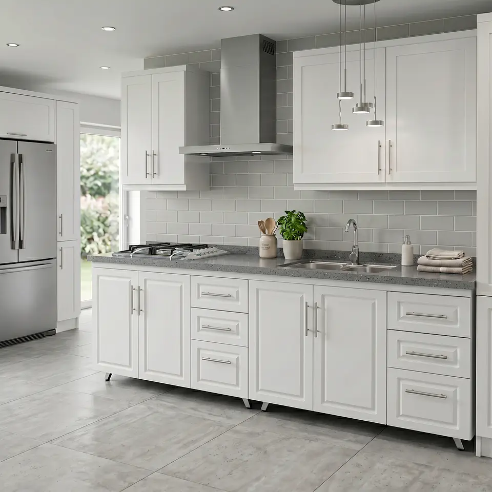 Mueble Modular Nogal para Cocina Lineal con Cubierta de Cuarzo, Lavaplatos y Encimera- COPIA 9