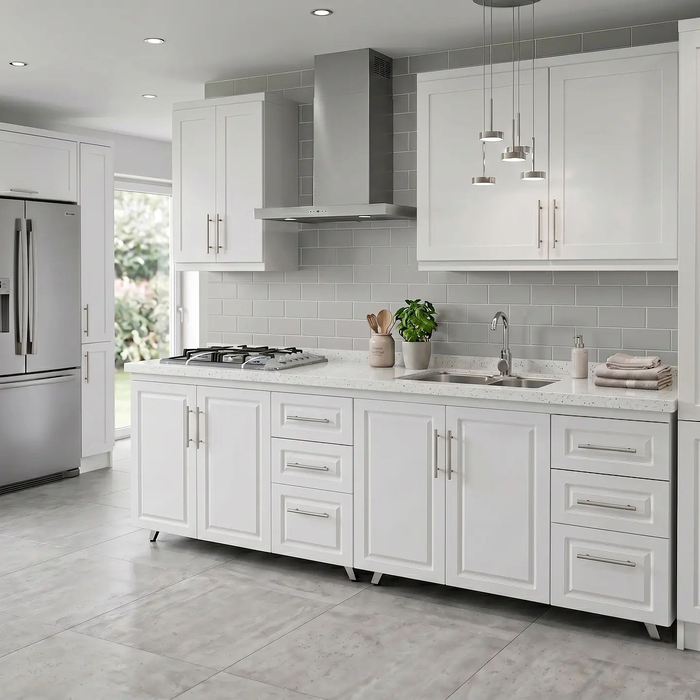 Mueble Modular Nogal para Cocina Lineal con Cubierta de Cuarzo, Lavaplatos y Encimera- COPIA 3