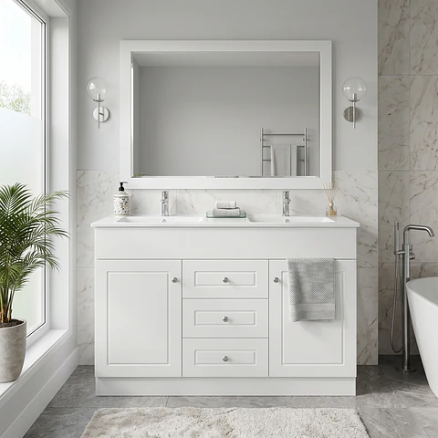 Mueble Vanitorio Habana Blanco con Cubierta de Loza Doble 120x47x80 cm (Incluye Armado)