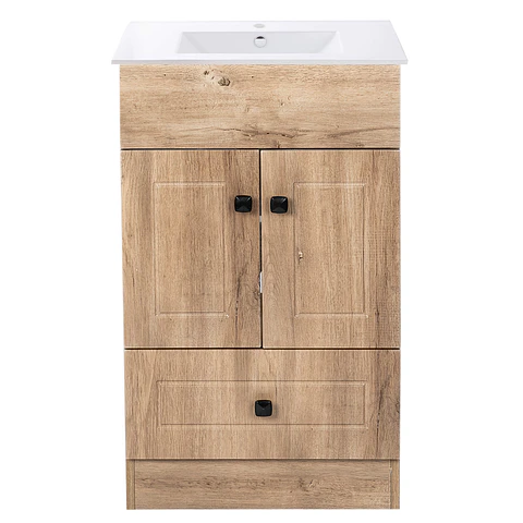 Mueble Vanitorio Habana Nogal con Cubierta de Loza 50x40x80 cm (Incluye Armado)