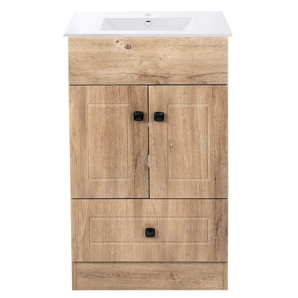 Mueble Vanitorio Habana Nogal con Cubierta de Loza 50x40x80 cm (Incluye Armado) 1