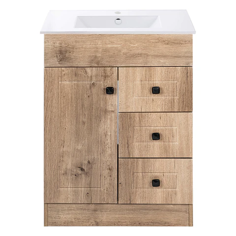 Mueble Vanitorio Habana Nogal con Cubierta de Loza 60x47x80 cm (Incluye Armado)