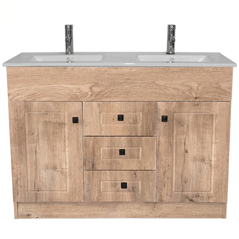 Mueble Vanitorio Habana Nogal con Cubierta de Loza Doble 120x47x80 cm (Incluye Armado)